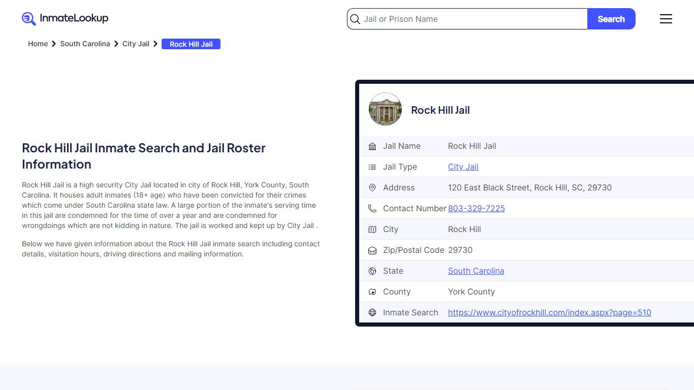 Rock Hill Jail Inmate Search - Rock Hill South Carolina - Inmate Lookup